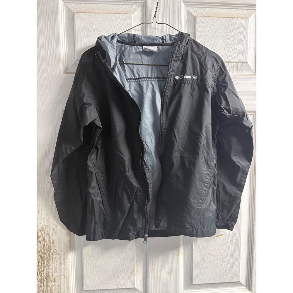 Columbia Boys Black Lightweight Hooded Windbreaker Jacket Size Medium 10-12